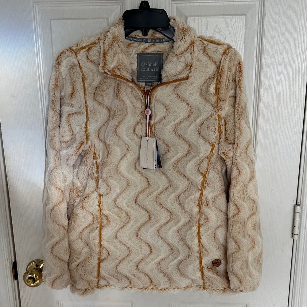 Simply Southern Cream and Brown Fleece Jacket